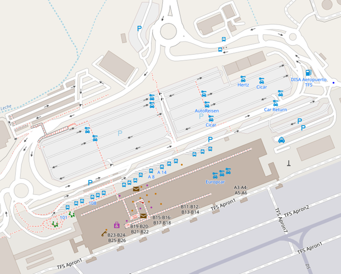 Map Location of P1 car park Tenerife South Airport